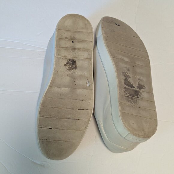 Vince Cantara Leather Sneaker Slip On Shoes Knit Upper Size 38 Ivory Cream Color - Picture 5 of 11